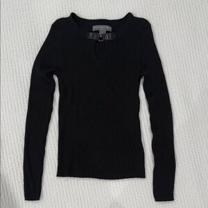 Josephine Chaus Black Ribbed Top with Buckle